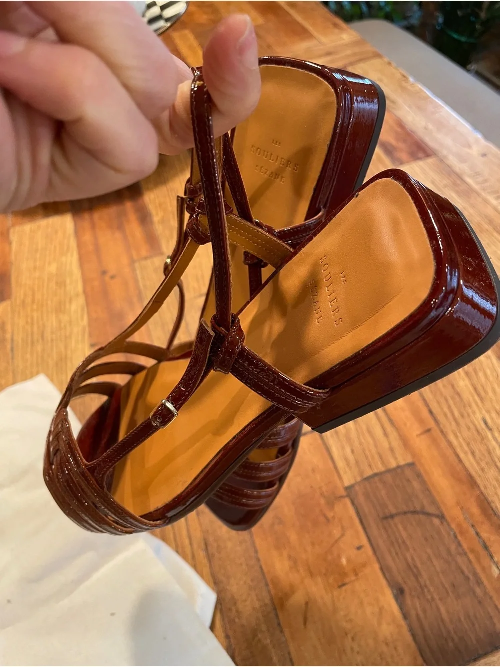 Sezane Patent Leather Strappy Sandals in Deep Wine - Picture 4 of 4
